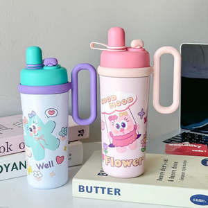 700ml mignon dessin animé gobelet avec poignée en <span class=keywords><strong>paille</strong></span> bonne humeur fleur motif isolé sous vide Kawaii bouteille d'eau cadeau - Product Image 5
