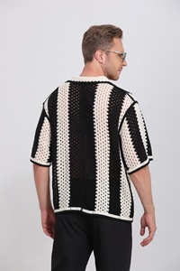 <span class=keywords><strong>Cardigan</strong></span> en tricot <span class=keywords><strong>vintage</strong></span> pour <span class=keywords><strong>homme</strong></span> - Motif floral ajouré au crochet, manches courtes, respirant, décontracté, idéal pour l'été - Product Image 2