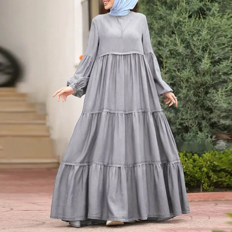 2024 새로운 이슬람 도매 여자의 프릴 긴 원피스 캐주얼 이슬람 원피스 겸손한 이슬람 의류 여성을위한 Abaya