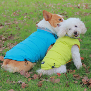 Abrigo acolchado de algodón grueso para perros, ropa para cachorros Bichon Frise Corgi, ropa para mascotas de otoño e invierno, azul cielo, amarillo fluorescente - Product Image 2
