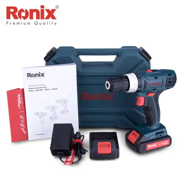 Ronix 8018 Venda Quente 18v 30N.m 10mm Mão Broca Máquina Elétrica Impacto Martelo Broca