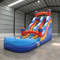 Tobogán Acuático Inflable Comercial IBL con Piscina, Tobogán Inflable de Doble Carril para Niños, Parque Infantil para Alquiler en Eventos