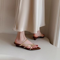 Sandales à enfiler à deux voies de style romano-gothique français avec bout pointu, bride dorée, chaussures compensées, vêtements d'extérieur pour femmes, été