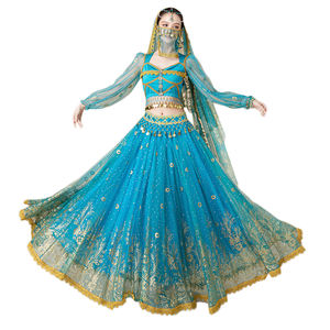Offre Spéciale brillant doré motif Performance porter Halloween indien Cosplay Aladdin jasmin princesse danse du ventre Bollywood Costumes - Product Image 2