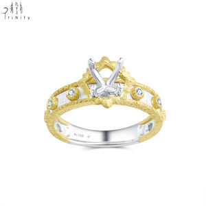 Anillos de Compromiso de Calidad Excepcional, Anillos de Boda de Oro Amarillo y Blanco Sólido de 18K con Diamantes Naturales - Product Image 4