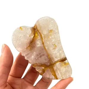 Đá tự nhiên Citrine gua SHA mặt công cụ ngọc bích massage mặt công cụ Citrine guasha cho khuôn mặt điêu khắc