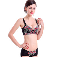 Soutien-gorge brodé Sexy pour femmes, bonnet épais avec anneaux en acier, sous-vêtements de collecte confortables, ensemble de soutien-gorge épais de grande taille