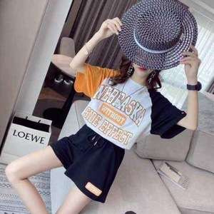 Women Summer Casual Two Piece Set Loose Plus Size T Shirt Shorts Alphanumeric Script Print Polyester Sporty Outfit - Product Image 4