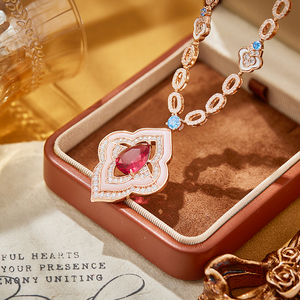 <span class=keywords><strong>Yezi</strong></span> Damen exquisite zweiteilige Set lange Halskette Ohrringe eingelegt rosa Perlen modische Partys Engagements Jubiläen - Product Image 5