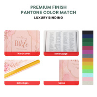 Bible Sainte grand format en cuir PU rose avec impression couleur, indexation par pouce, design personnalisé et bordure dorée – Vente en gros