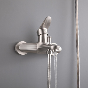 304 Stainless Steel Wall Mount Double Handle Bathtub Mixer Faucet High Pressure Ceramic Valve Core Rain Shower <b>Head</b> Oval - Product Image 4