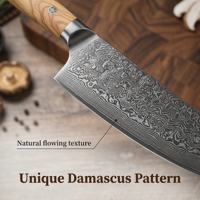Ensemble de 7 couteaux de cuisine en acier Damas, manche en bois d'olivier naturel, 67 couches VG10, Santoku/Hachoir/Désosseur/Couteau de chef