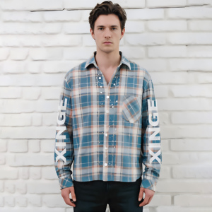 Camisa de Franela a Cuadros para Hombre, Personalizada al por Mayor, Antiarrugas, Transpirable, Ecológica, 100% Algodón, con Bloques de Color, Manga Larga, Estampada - Product Image 1