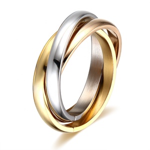 Women's Stainless Steel Pvd Plated Gold <strong>Silver</strong> Rose Triple Band Interlocked Rolling <strong>Ring</strong> <strong>Spinner</strong> Fidget <strong>Ring</strong> - Product Image 1