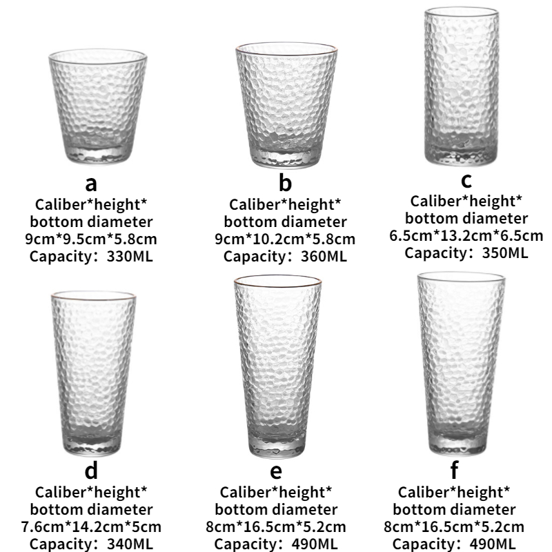 Multi size creative high capacity crystal drinking glasses Whiskey glass cups hammer pattern glass water glasses with gold rim