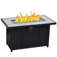 Brasero rectangulaire moderne gris-blanc en fer à gaz propane, chauffage extérieur de jardin, table de chauffage grise 50000 BTU portable