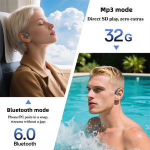 أحدث سماعات أذن لاسلكية بتقنية التوصيل العظمي IPX8 لـ V6.0 مع تقنية إلغاء الضوضاء وذاكرة 32 جيجابايت وشاشة LED وشحن مغناطيسي للرياضة والسباحة - Product Image 5