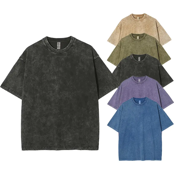 Vintage Streetwear Oversize T-shirt Short Sleeve Round Neck Cotton Tshirts Custom Printing Washed Heavy T Shirt
