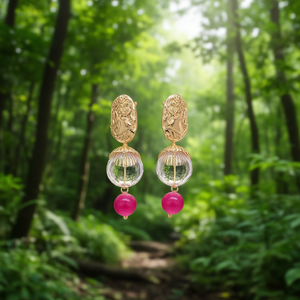 Fashion Drop <b>Earrings</b> PVD Gold Plated 316L Stainless Steel Sustainable Resistant Pink Bead Design - Product Image 3
