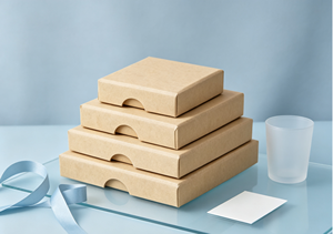 Kraft Paper High-End <b>Recyclable</b> Slide Drawer <b>Boxes</b> Natural Material Half-moon Cutout Pull Tab Nested Multi-size Sets Die-cut - Product Image 2