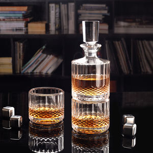 Set di Decanter e Bicchieri in Cristallo Impilabili, Bicchieri Old Fashioned Stile Vintage, Capacità 300ml, Pressati a Macchina per Feste - Product Image 2