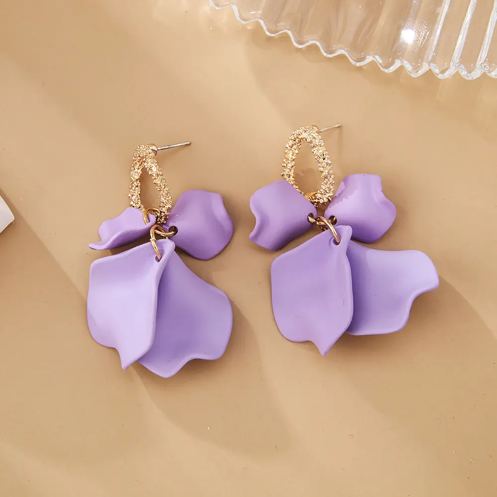 Wholesale Color petal earrings French retro holiday Wedding Beach Stud Flower Dangling Earrings For Women