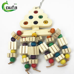 ของเล่นให้นกเคี้ยวทนทานสุดๆสำหรับนกแก้วนกกระตั้วนกกระตั้วสีสันสดใสกรงไม้พร้อมแขวนแกว่งและลูกปัดสำหรับนกหงส์หยก - Product Image 5