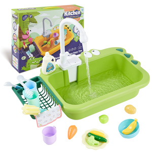 Jouet de cuisine Crocodile avec évier à eau courante électrique, ensemble de jeu de vaisselle, jeu de simulation de lavage, sûr et non toxique pour les enfants - Product Image 1