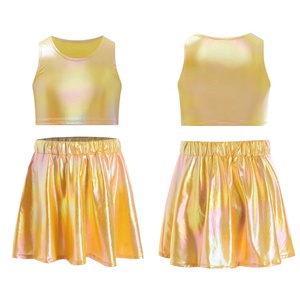 Ensemble de vêtements de danse pour filles, veste métallique en gros, débardeur court avec jupe, danse jazz, cheerleading, fête, danse latine, danse de salon - Product Image 4