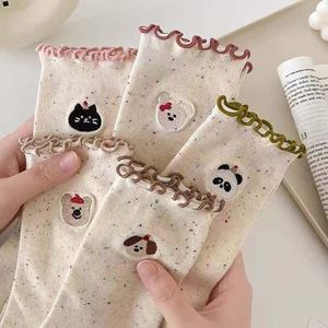 Cute Cartoon Ankle Socks Women Ruffled <b>Edge</b> Breathable Polyester Fiber Animal Patterns Student Korean Style Fashion Socks - Product Image 4