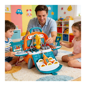Construction Tool Set Kids Engineer Toy Drill <b>Wooden</b> Workbench <b>Toolbox</b> Pretend Play Motor Skills Educational Learning Toy - Product Image 5
