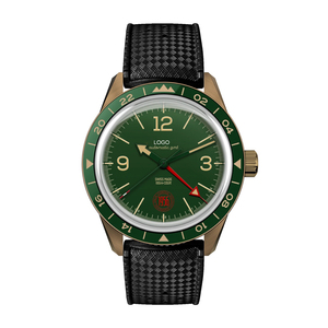 Reloj GMT de 40 mm con Segundo Huso Horario, Reloj de Bronce CuSn8 con Pátina, Cristal de Zafiro Ultraabombado con Forma de Caja y Revestimiento Antirreflejos - Product Image 2