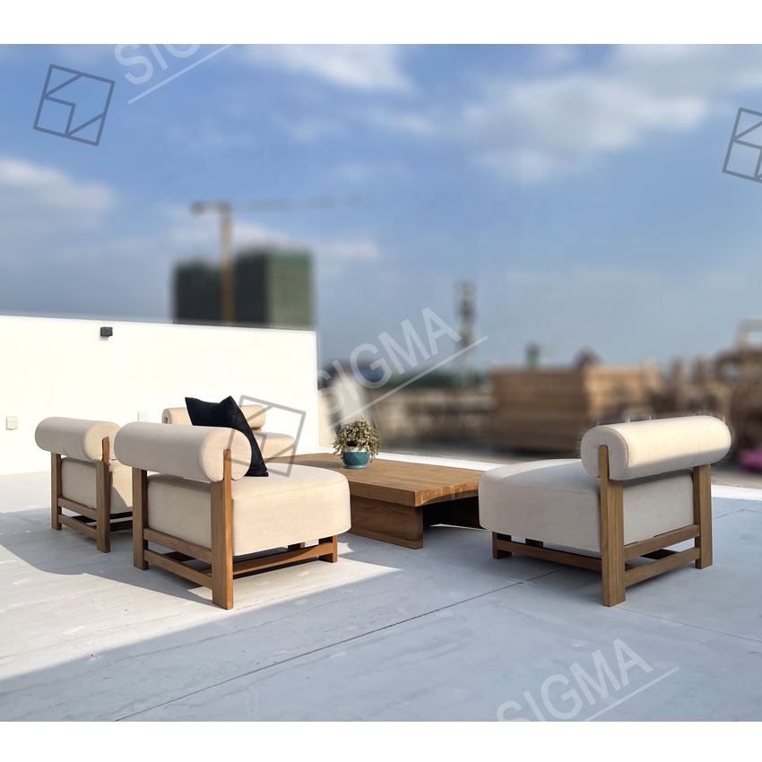 Modern Luxury Teak Solid Wooden Sofa Set Weather-Resistant Outdoor Dining Furniture for Villas Courtyards Apartments-New Design