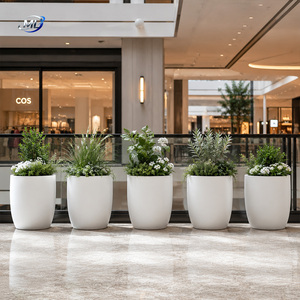 Ensemble de pots de fleurs en fibre de verre personnalisés, jardinières en résine, vases coniques sculptés avec trou de drainage pour hall d'hôtel, bureau, centre commercial - Product Image 4