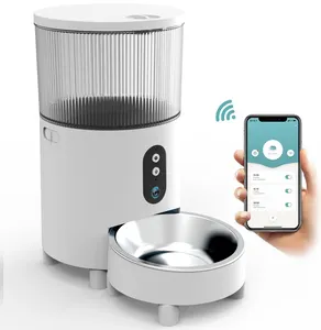 Dispenser makanan hewan peliharaan kucing anjing cerdas, dispenser makanan hewan peliharaan pintar dengan kamera untuk aplikasi ponsel dengan kendali jarak jauh
