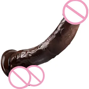 realistic dildo for women 10 inch low price in Brown Black Cock Big Lifelike Huge Penis with Sex Toys For Adult Women