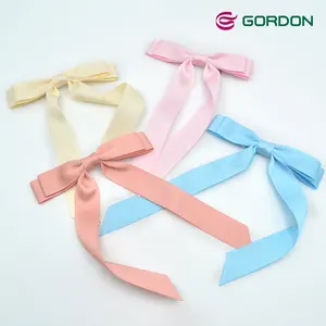 Gordon Ribbon 5 Inch Double Layer Satin Ribbon Bow With 2 Pcs Long Tails Trail Children Hair Clip Hair Bows With Ribbon