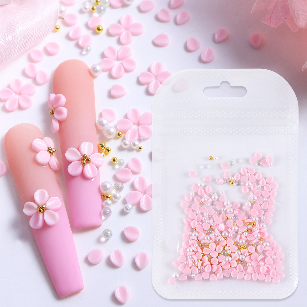 Petit Pétale Rond avec Perle Dorée-Rose Pâle 3 #