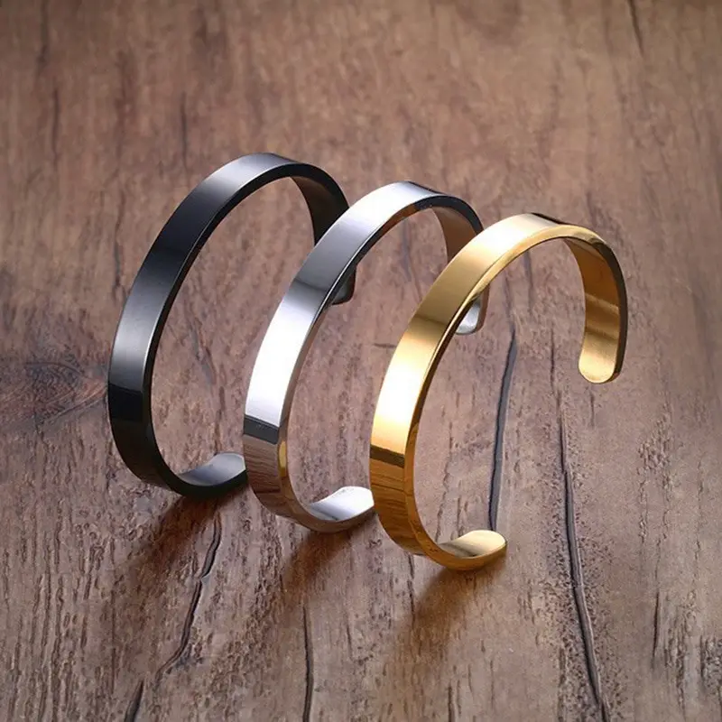 RINNTIN OTB301 brazalete abierto de acero inoxidable chapado en oro de 18 quilates parejas pulseras de amor ovaladas regalo de joyería para hombres y mujeres