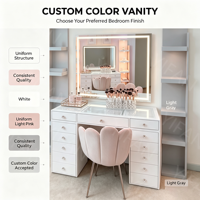 Ensemble coiffeuse moderne en MDF avec 9 tiroirs, grand rangement, éclairage LED, rose, pour chambre de princesse, salle de bain, salon, hôtel