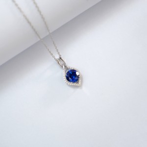 925 silver round diamond sapphire pendant, <b>light</b> luxury collarbone chain - Product Image 4