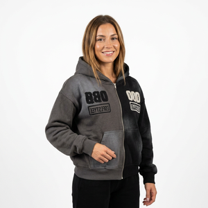 Fly Fit Eyesleep Long Zip-Up Hoodie Gray <b>Black</b> Gradient Regular Fit Cotton <b>Fleece</b> Casual Unisex Winter Eco-Friendly Street Style - Product Image 1