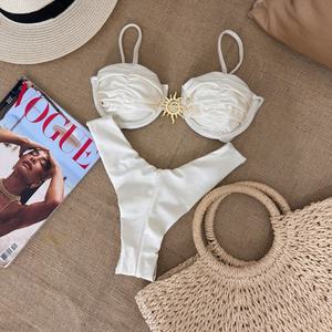 Traje de Baño de Dos Piezas con Tirantes Halter Sexy Personalizado para Europa y Estados Unidos, Traje de Baño Triangular sin Espalda para Mujer, Bikini de Tiras - Product Image 3