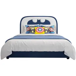 Cartoon Bed Frame Genuine Or Eco Faux Leather Upholstery King Queen Size Junior Children Twin Solid Wood Bed Frame With Storage