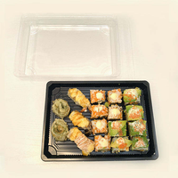Plateau carré en plastique doré écologique pour sushis japonais à emporter, jetable, pour restaurants, gâteaux, snacks et biscuits