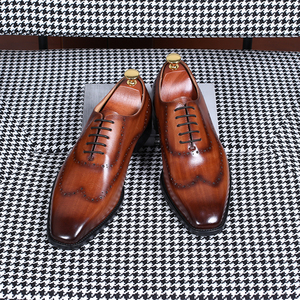 Chaussures Oxford pour hommes, entièrement broutées à la main, en cuir pleine fleur de qualité supérieure, style italien, patine, pour occasions formelles et mariages - Product Image 4