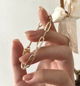 Wholesale <b>Solid</b> <b>Gold</b> Pave Paperclip Lab Grown Diamond Round Brilliant Cut Trendy Bracelets <b>Bangles</b> Fashion Jewelry - Product Image 3