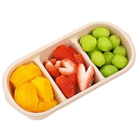 Kleine op maat gemaakte, biologisch afbreekbare, magnetronbestendige verpakking van papierpulp voor fruit en gebak, 3-delige doos