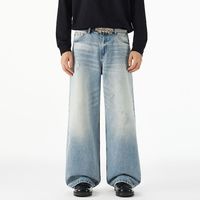 Pantalon décontracté pour homme en coton, coupe droite ample, style rétro américain, délavé, écologique, pour l'automne/hiver, jambe large, style urbain
