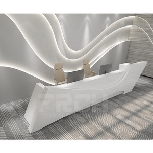 Bancone Reception per Hotel di Lusso in Legno per 2 Persone, Moderno Bancone Frontale Bianco per Salone - Product Image 6